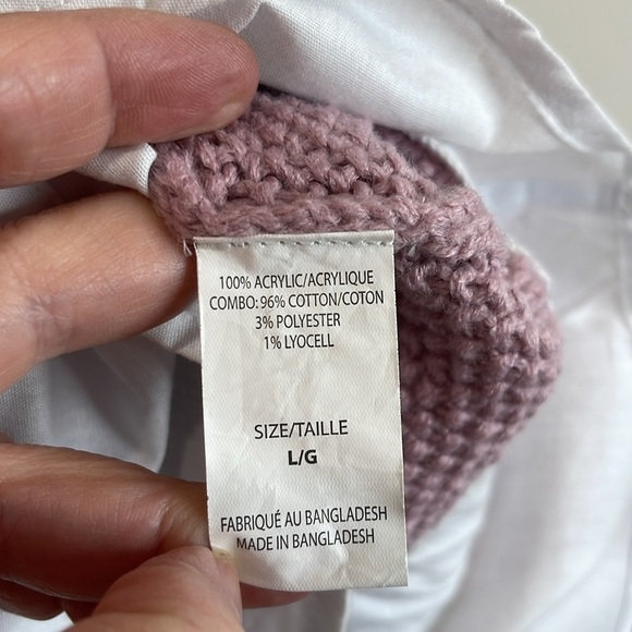 Suzy Shier Crew Neck Fooler Sweater Layered Look Pink White Cable Popcorn Knit L - Picture 7 of 11